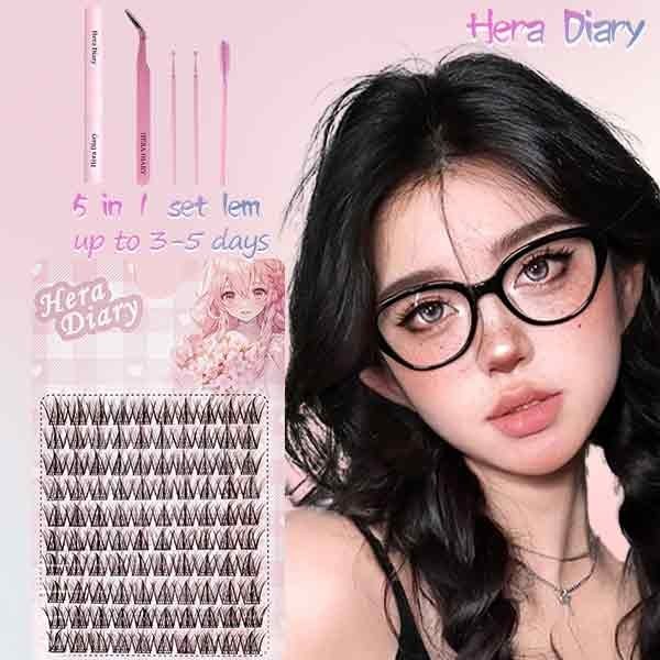 A10【Gratis LEM】Hera Diary 3D Bulu Mata Palsu Natural 10Baris Eyelash Individual Douyin Manga Anime