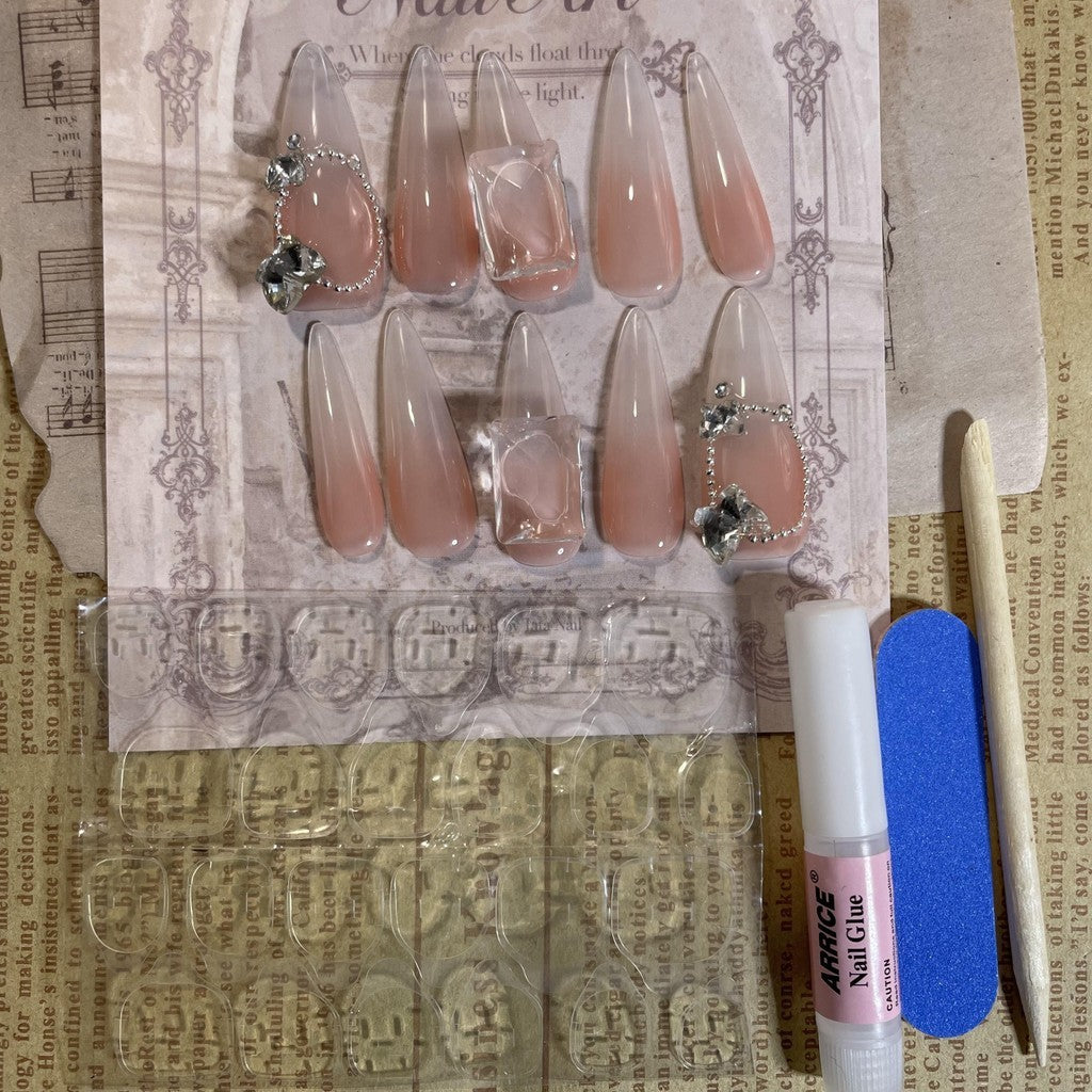 【FREE LEM 】HERA DIARY N04 3D Kuku Palsu HANDMADE 10pcs Fake Nail Pross on Nails kuku palsu wedding kuku perawatan kecantikan nail art