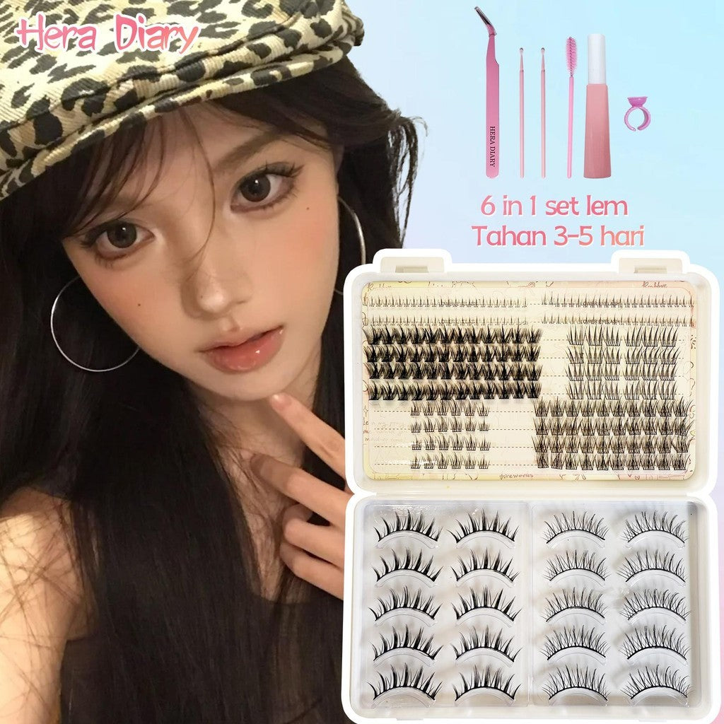 C04【FREE LEM】Hera Diary 7in1 184pcs Strip + Individual eyelash Bulumata palsu Douyin Manga Bulumata palsu bawah Natural eyelash ekstansi