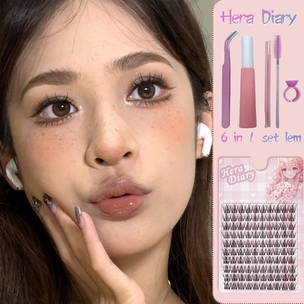 A10【Gratis LEM】Hera Diary 3D Bulu Mata Palsu Natural 10Baris Eyelash Individual Douyin Manga Anime
