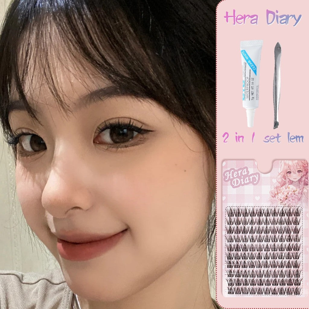 A10【Gratis LEM】Hera Diary 3D Bulu Mata Palsu Natural 10Baris Eyelash Individual Douyin Manga Anime