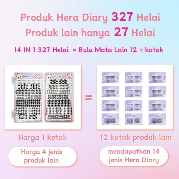 C01【FREE LEM】Hera Diary 14 in1BuluMata Palsu anime eyelash extension 32 Baris 327 Helai Bulumata palsu Douyin manga Natural