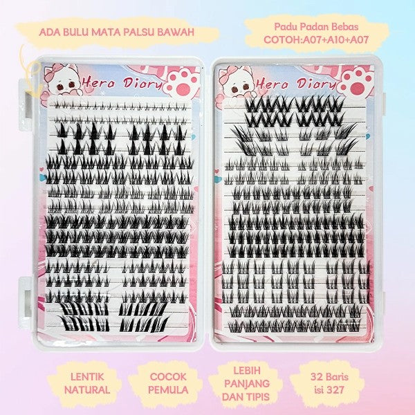 C01【FREE LEM】Hera Diary 14 in1BuluMata Palsu anime eyelash extension 32 Baris 327 Helai Bulumata palsu Douyin manga Natural