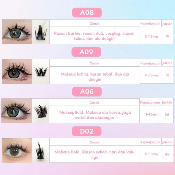 C02【FREE LEM】Hera Diary 8 in 1 332 pcs 32 Baris BuluMata Palsu ANIME Douyin manga Eeyelash Natural