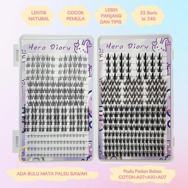 C02【FREE LEM】Hera Diary 8 in 1 332 pcs 32 Baris BuluMata Palsu ANIME Douyin manga Eeyelash Natural