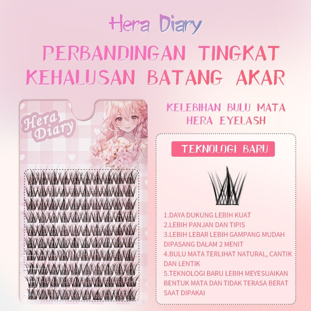 A10【Gratis LEM】Hera Diary 3D Bulu Mata Palsu Natural 10Baris Eyelash Individual Douyin Manga Anime