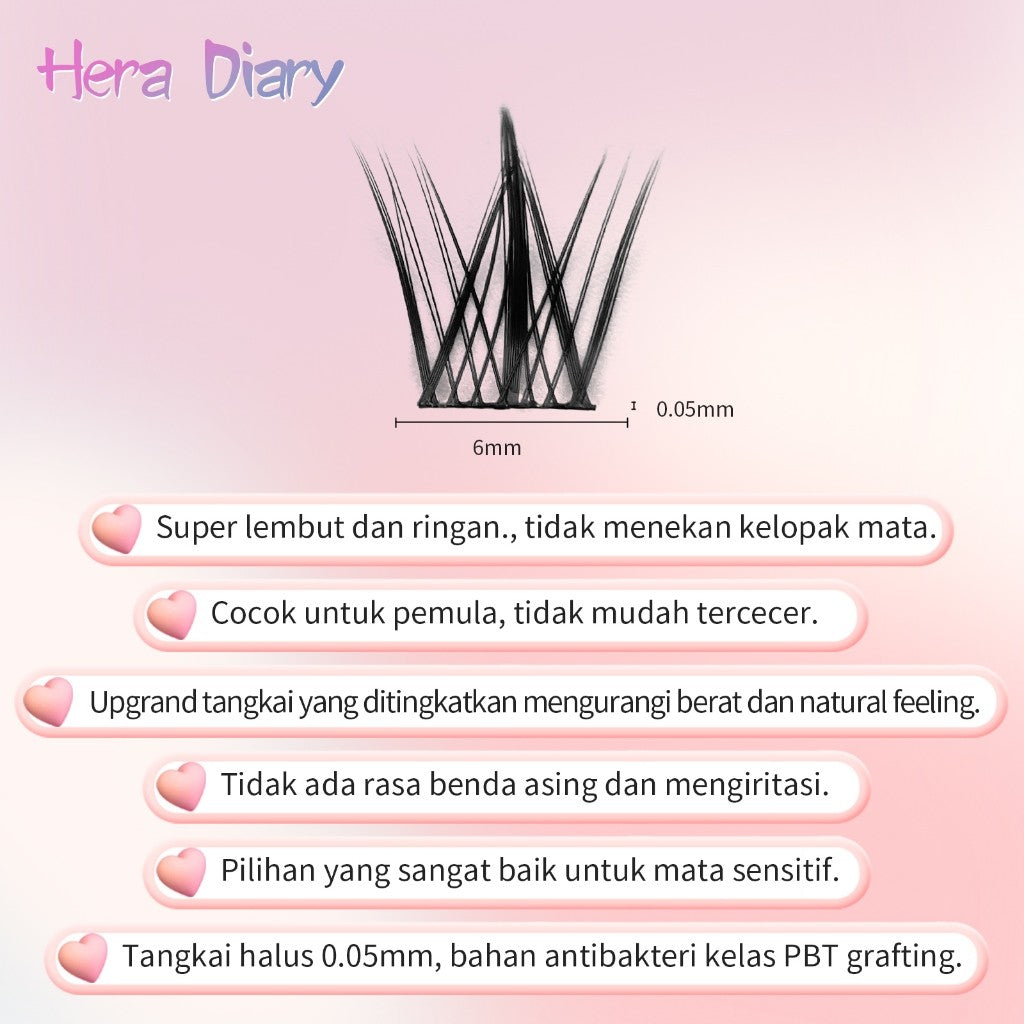 A10【Gratis LEM】Hera Diary 3D Bulu Mata Palsu Natural 10Baris Eyelash Individual Douyin Manga Anime
