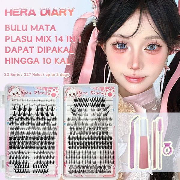C01【FREE LEM】Hera Diary 14 in1BuluMata Palsu anime eyelash extension 32 Baris 327 Helai Bulumata palsu Douyin manga Natural