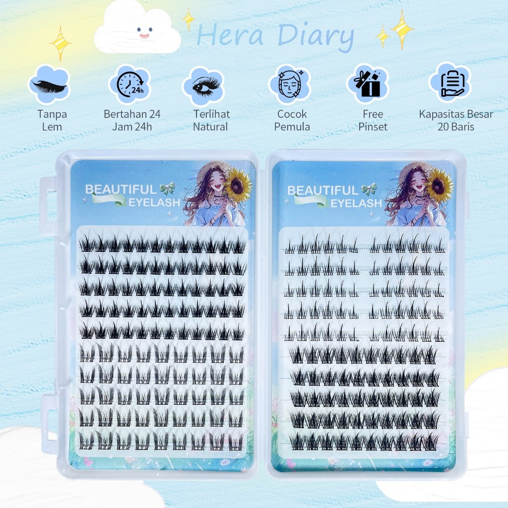 C03[ LANGSUNG TEMPEL ] Serat Kapas Premium Hera Diary Bulu Mata Palsu tanpa lem | Eyelash Extention | Eye Make Up | Douyin Lash