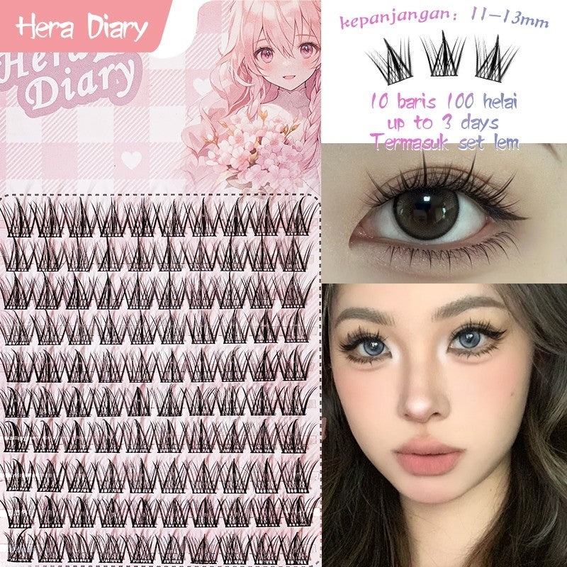 A10【Gratis LEM】Hera Diary 3D Bulu Mata Palsu Natural 10Baris Eyelash Individual Douyin Manga Anime