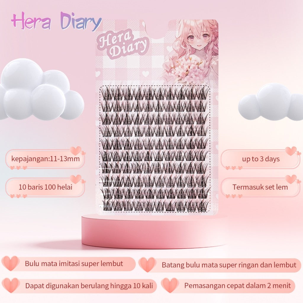 A10【Gratis LEM】Hera Diary 3D Bulu Mata Palsu Natural 10Baris Eyelash Individual Douyin Manga Anime