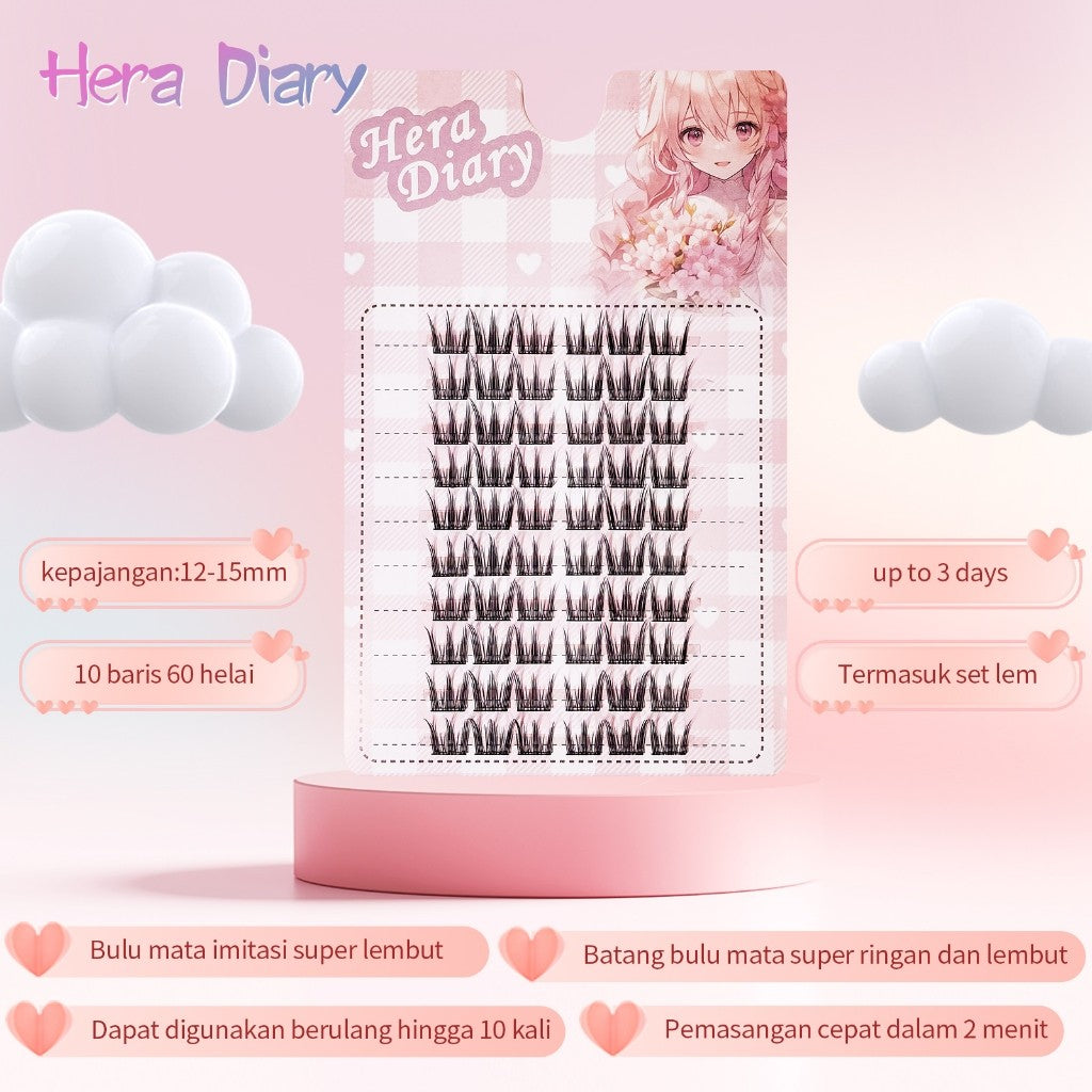 A12【Free LEM】HERA DIARY 3D BuluMata Palsu WonYoung Bulumata Korea Idol Eyelash Individual Natural