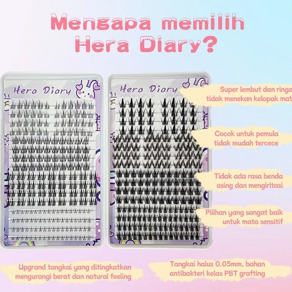 C02【FREE LEM】Hera Diary 8 in 1 332 pcs 32 Baris BuluMata Palsu ANIME Douyin manga Eeyelash Natural