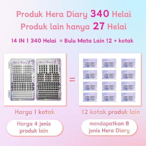C02【FREE LEM】Hera Diary 8 in 1 332 pcs 32 Baris BuluMata Palsu ANIME Douyin manga Eeyelash Natural