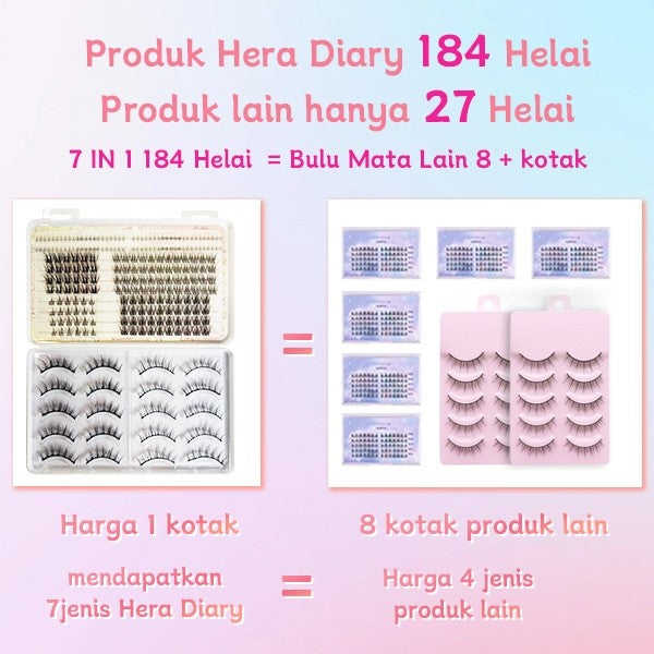 C05【FREE LEM】Hera Diary 7in1 187pcs Strip+Individual eyelash Bulumata Palsu Douyin Manga Anime Bulumata palsu bawah Natural Eyelash Extension