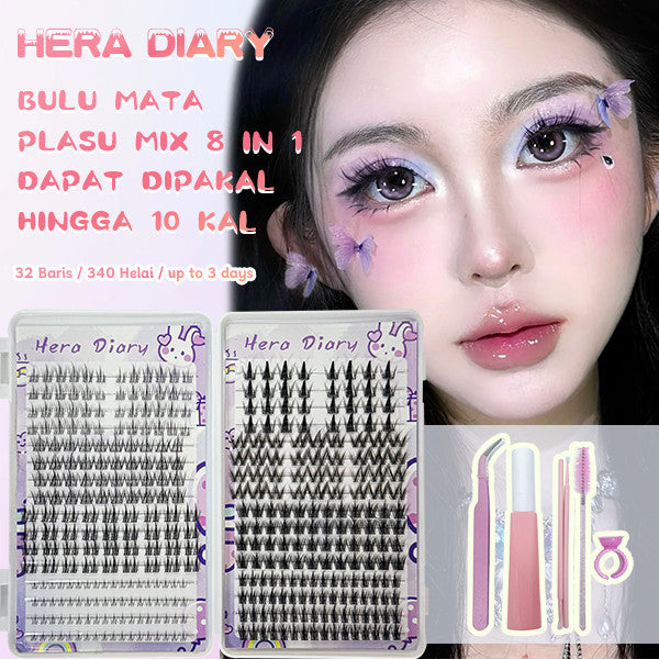 C02【FREE LEM】Hera Diary 8 in 1 332 pcs 32 Baris BuluMata Palsu ANIME Douyin manga Eeyelash Natural