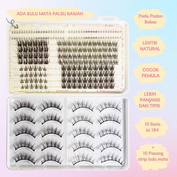 C05【FREE LEM】Hera Diary 7in1 187pcs Strip+Individual eyelash Bulumata Palsu Douyin Manga Anime Bulumata palsu bawah Natural Eyelash Extension
