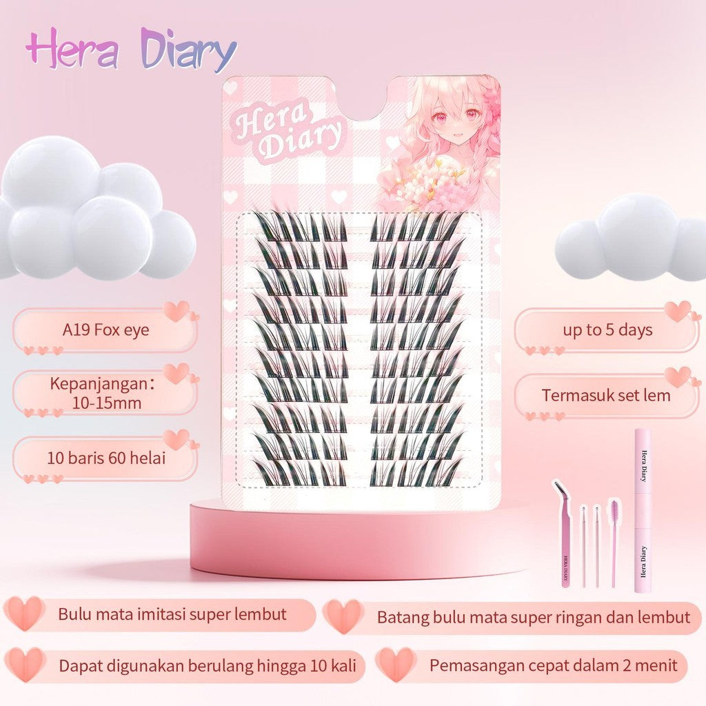 A19【FREE LEM】Hera Diary 3D foxeye BuluMata Palsu Anime 10 Baris big box Bulumata Anime |Douyin manga eyelashes cat eye