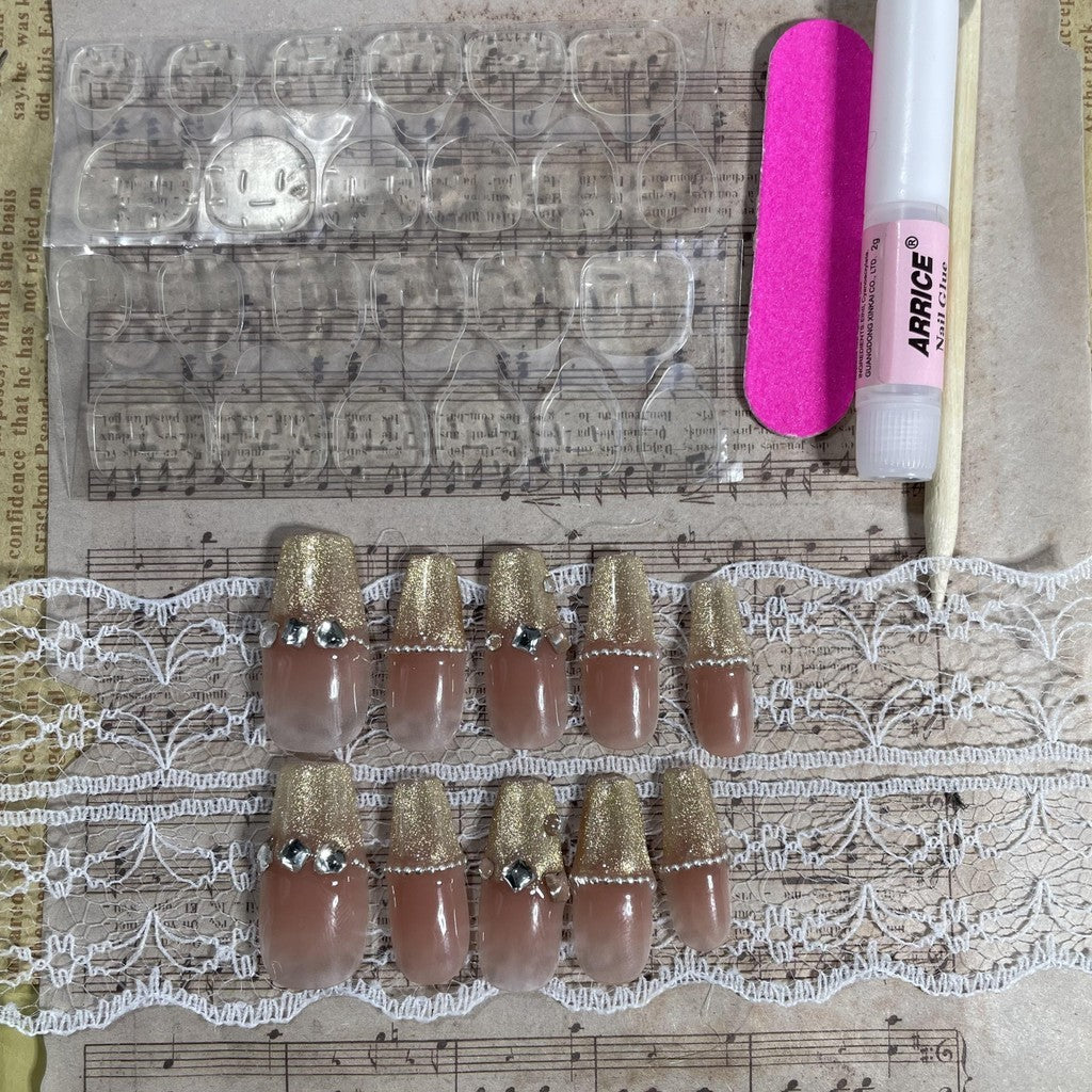 【FREE LEM 】HERA DIARY N09 3D Kuku Palsu HANDMADE 10pcs Fake Nail Pross on Nails kuku palsu wedding kuku perawatan kecantikan nail art