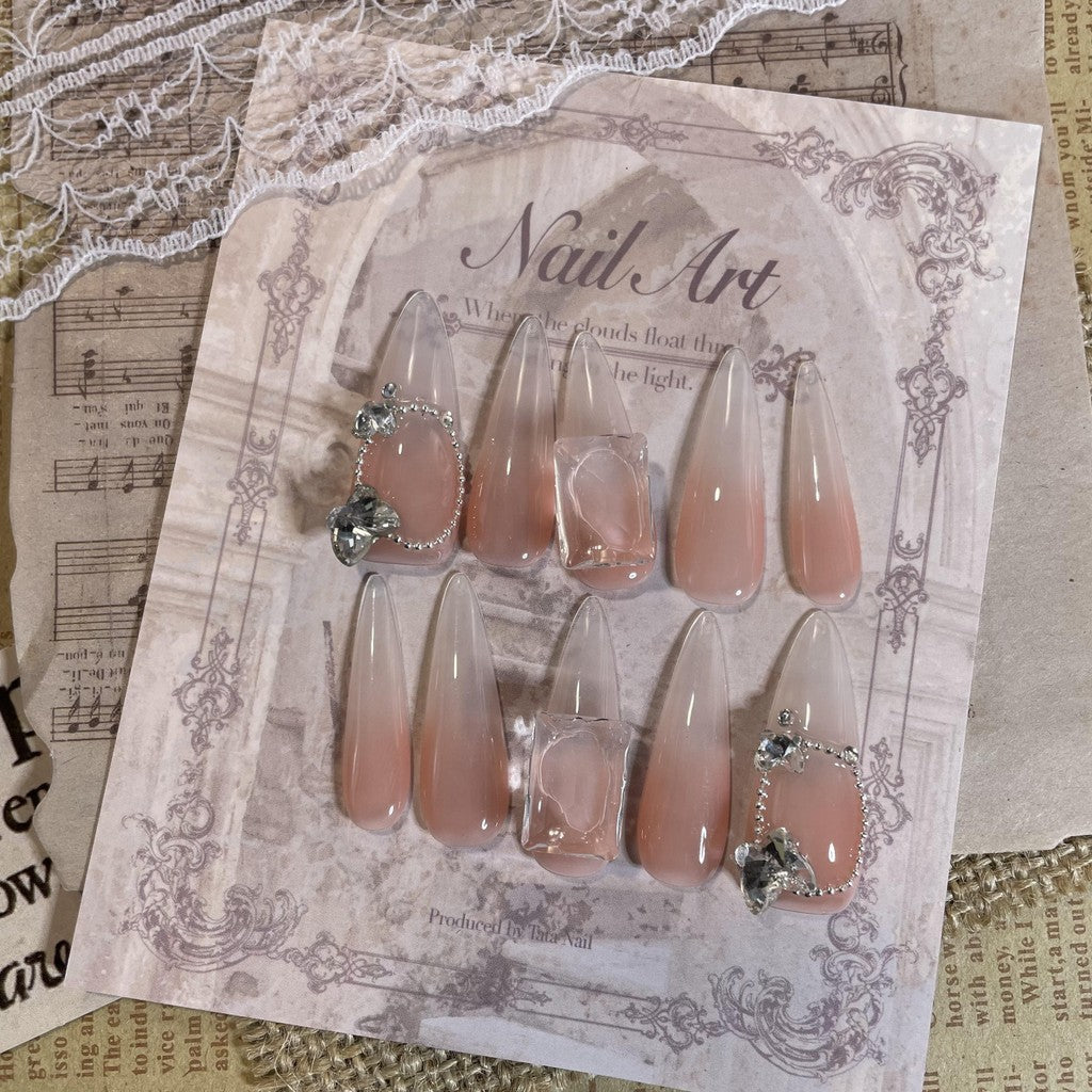 【FREE LEM 】HERA DIARY N04 3D Kuku Palsu HANDMADE 10pcs Fake Nail Pross on Nails kuku palsu wedding kuku perawatan kecantikan nail art