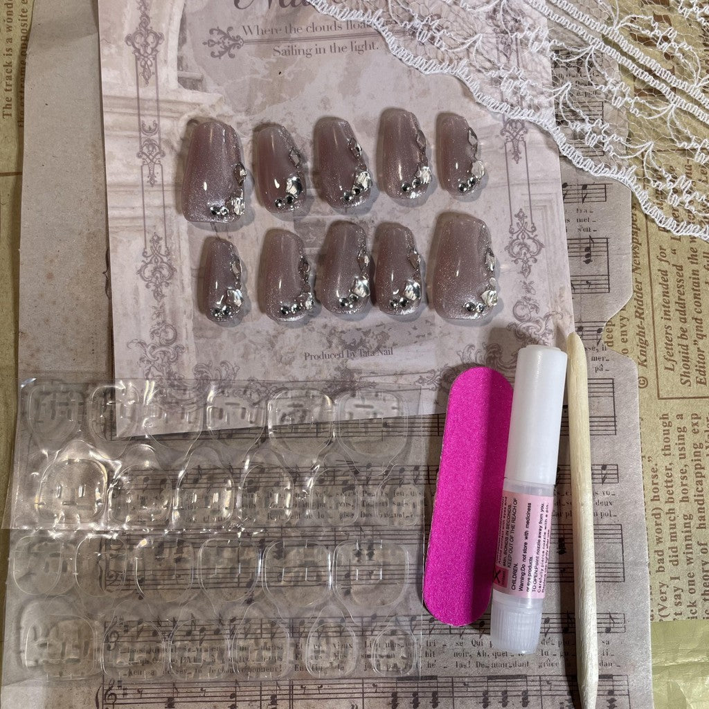 【FREE LEM 】HERA DIARY N12 3D Kuku Palsu HANDMADE 10pcs Fake Nail Pross on Nails kuku palsu wedding kuku perawatan kecantikan nail art
