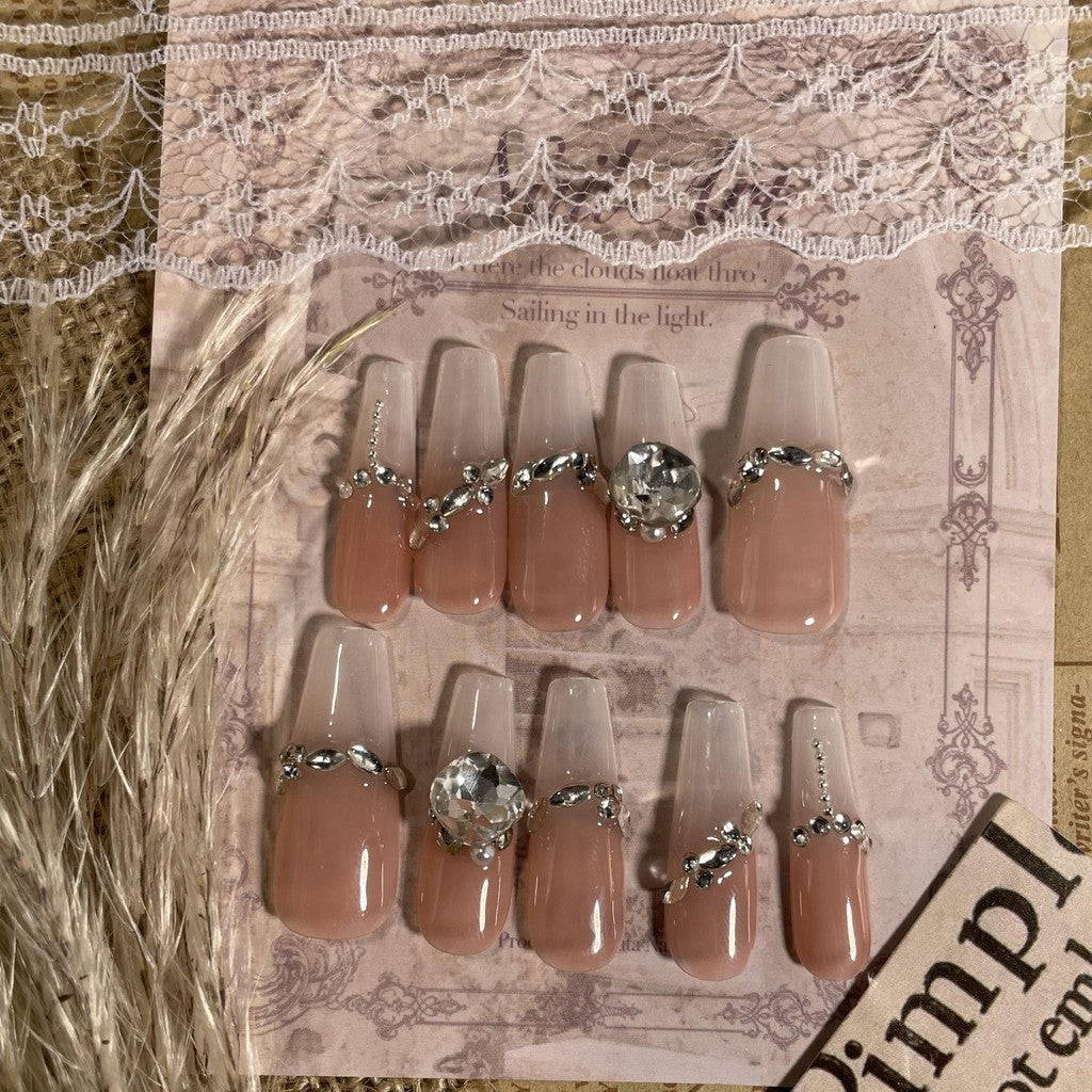 【FREE LEM 】HERA DIARY N10 3D Kuku Palsu HANDMADE 10pcs Fake Nail Pross on Nails kuku palsu wedding kuku perawatan kecantikan nail art