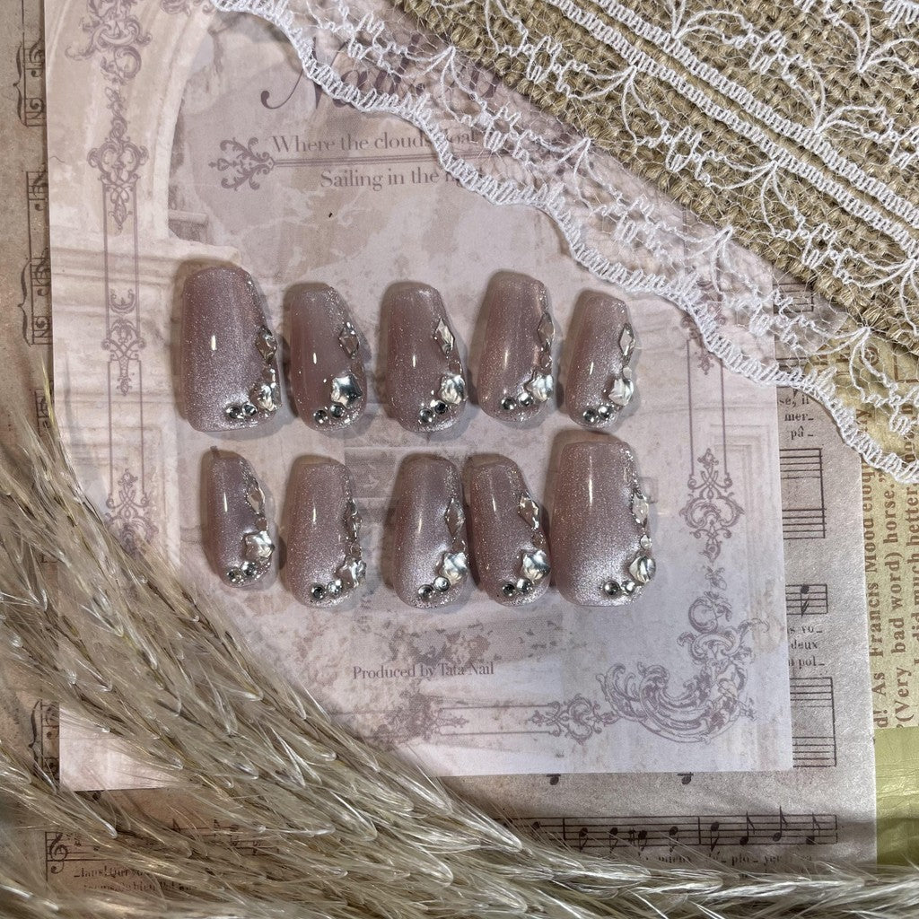 【FREE LEM 】HERA DIARY N11 3D Kuku Palsu HANDMADE 10pcs Fake Nail Pross on Nails kuku palsu wedding kuku perawatan kecantikan nail art