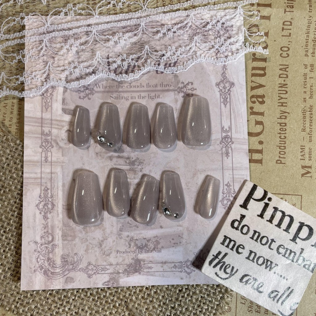 【FREE LEM 】HERA DIARY N14 3D Kuku Palsu HANDMADE 10pcs Fake Nail Pross on Nails kuku palsu wedding kuku perawatan kecantikan nail art