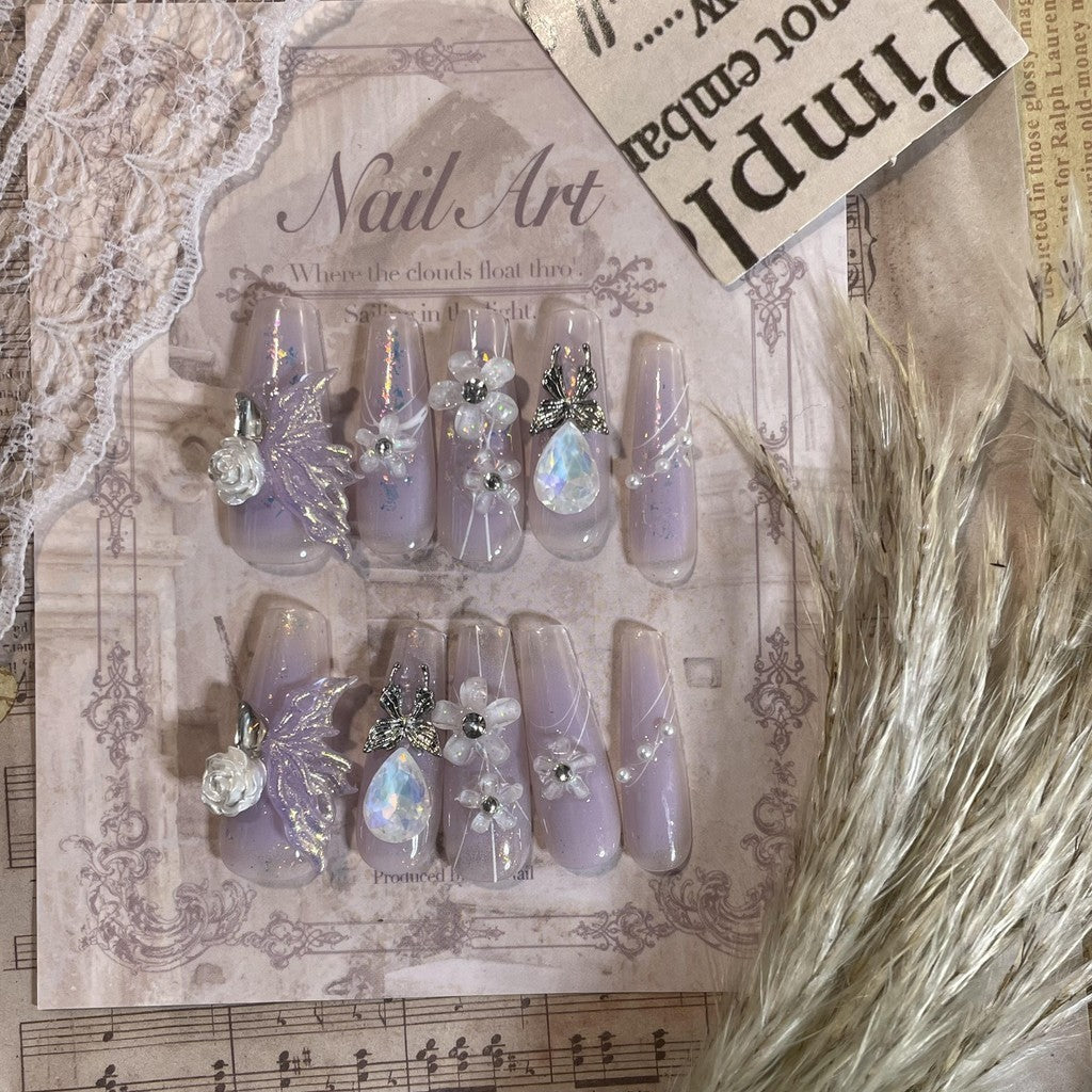 【FREE LEM 】HERA DIARY N03 3D Kuku Palsu HANDMADE 10pcs Fake Nail Pross on Nails kuku palsu wedding kuku perawatan kecantikan nail art