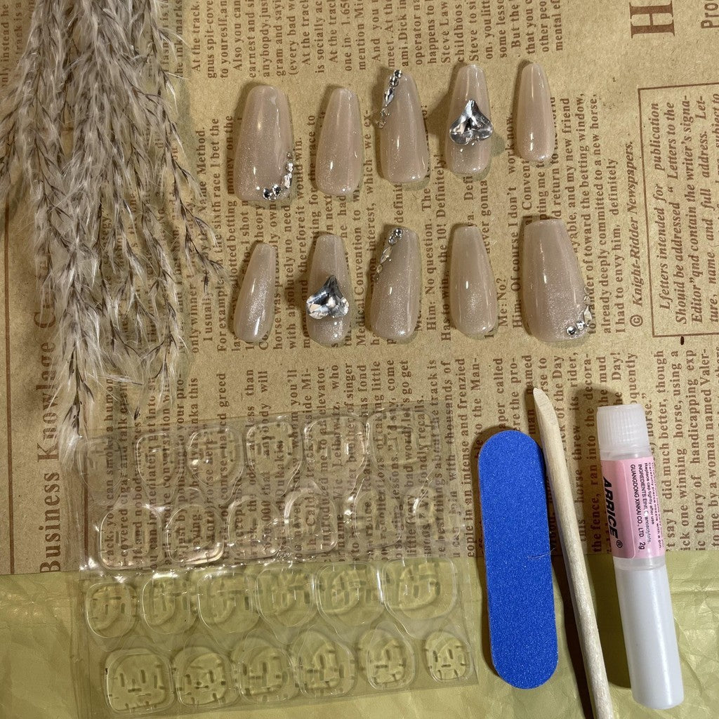 【FREE LEM 】HERA DIARY N06 3D Kuku Palsu HANDMADE 10pcs Fake Nail Pross on Nails kuku palsu wedding kuku perawatan kecantikan nail art