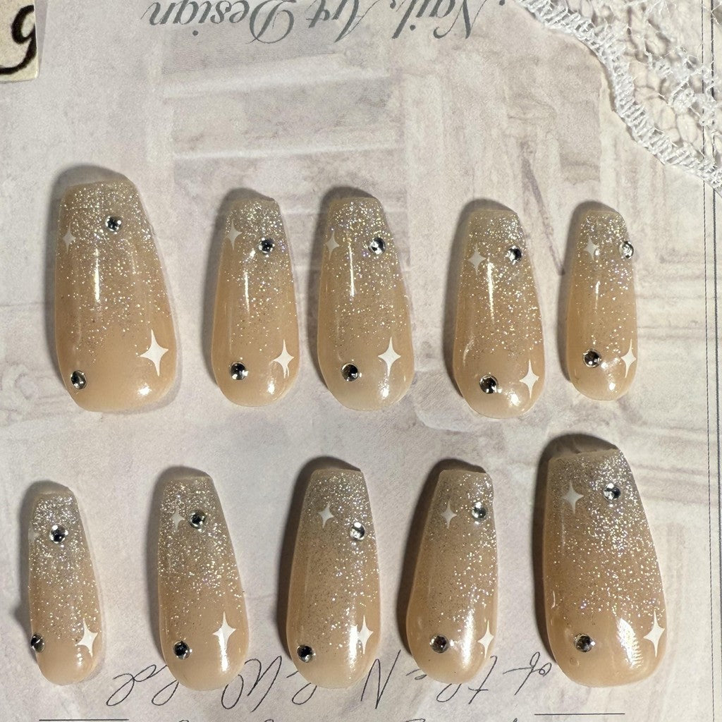 【FREE LEM 】HERA DIARY N16 3D Kuku Palsu HANDMADE 10pcs Fake Nail Pross on Nails kuku palsu wedding kuku perawatan kecantikan nail art
