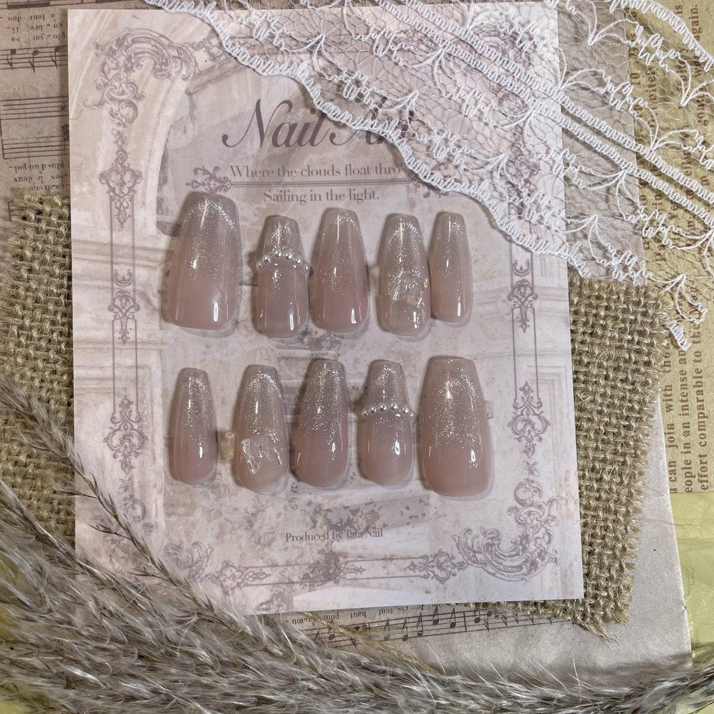 【FREE LEM 】HERA DIARY N17 3D Kuku Palsu HANDMADE 10pcs Fake Nail Pross on Nails kuku palsu wedding kuku perawatan kecantikan nail art