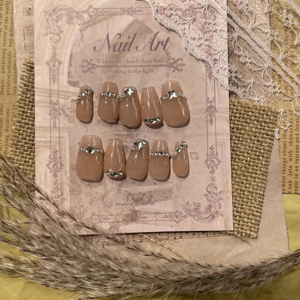 【FREE LEM 】HERA DIARY N13 3D Kuku Palsu HANDMADE 10pcs Fake Nail Pross on Nails kuku palsu wedding kuku perawatan kecantikan nail art