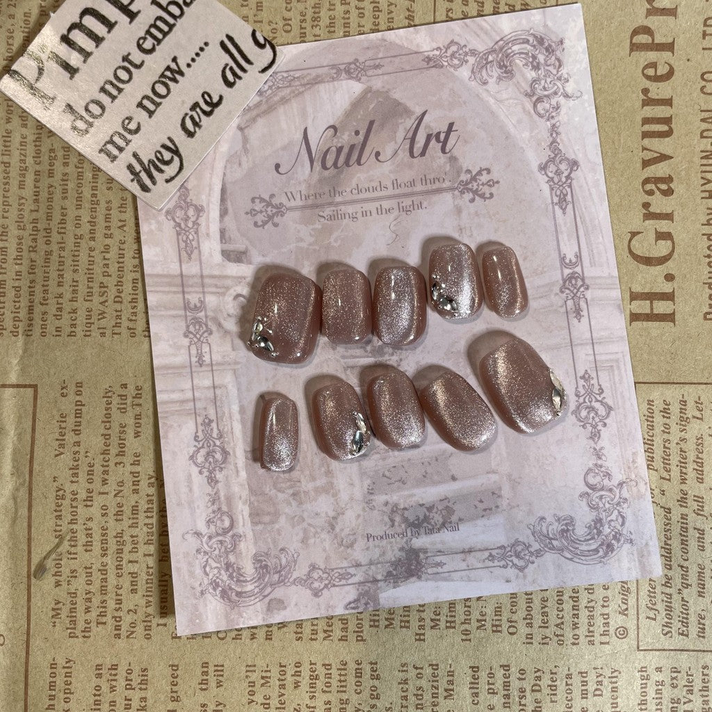 【FREE LEM 】HERA DIARY N12 3D Kuku Palsu HANDMADE 10pcs Fake Nail Pross on Nails kuku palsu wedding kuku perawatan kecantikan nail art
