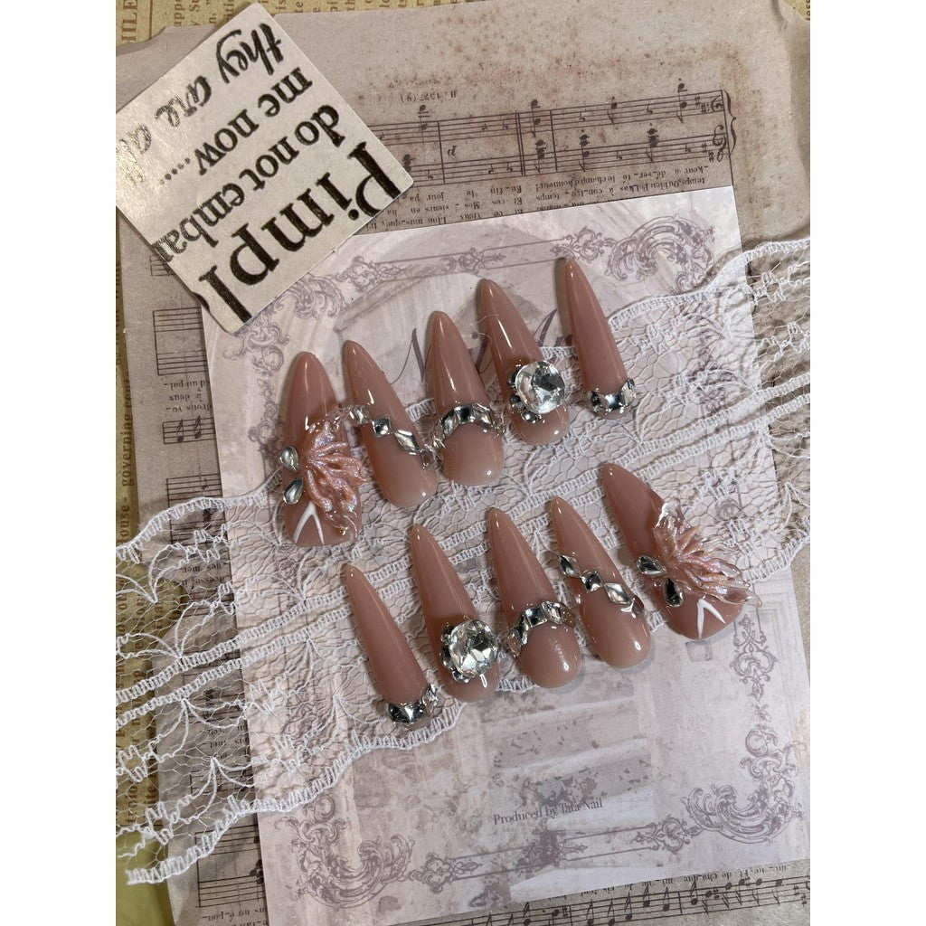【FREE LEM 】HERA DIARY N05 3D Kuku Palsu HANDMADE 10pcs Fake Nail Pross on Nails kuku palsu wedding kuku perawatan kecantikan nail art