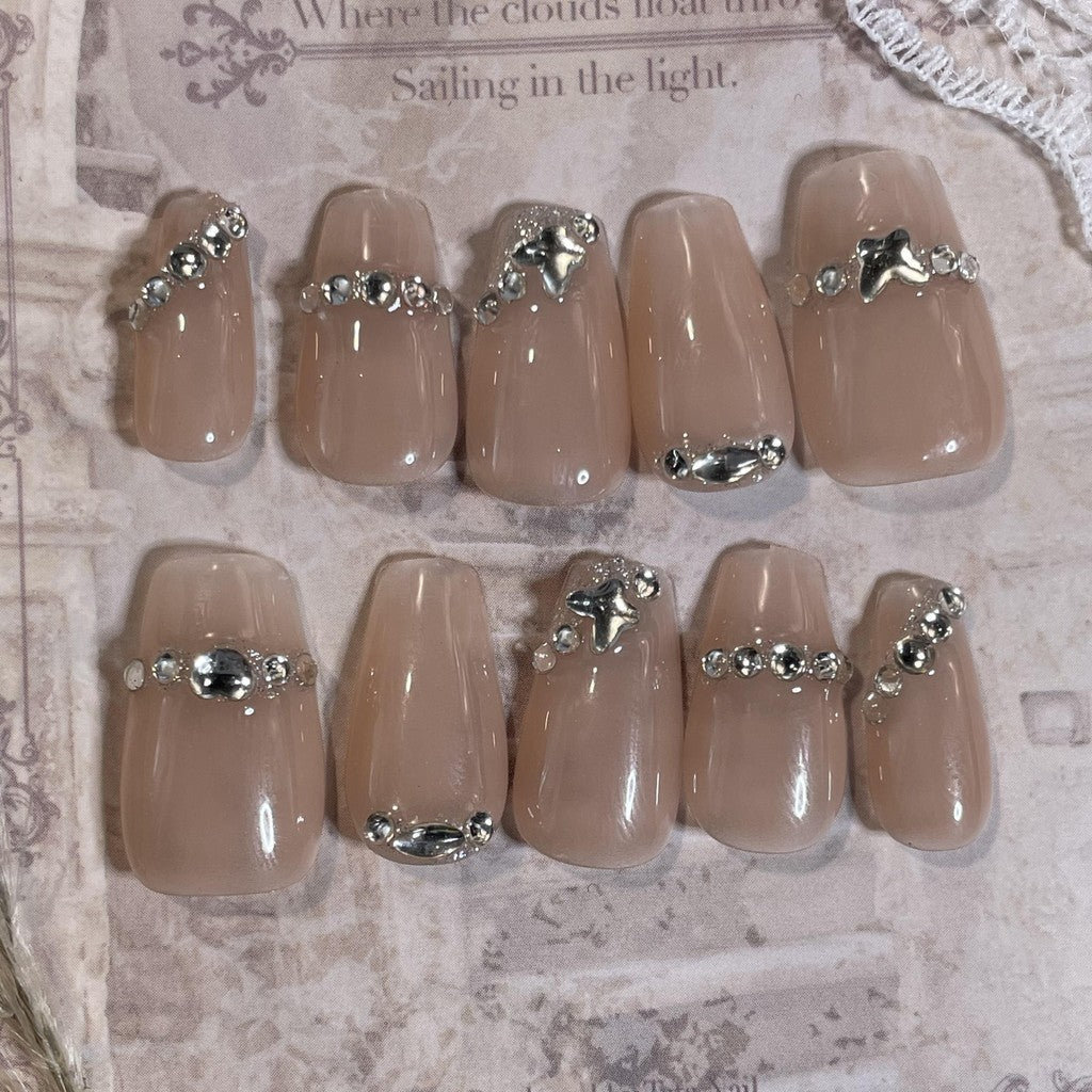 【FREE LEM 】HERA DIARY N13 3D Kuku Palsu HANDMADE 10pcs Fake Nail Pross on Nails kuku palsu wedding kuku perawatan kecantikan nail art