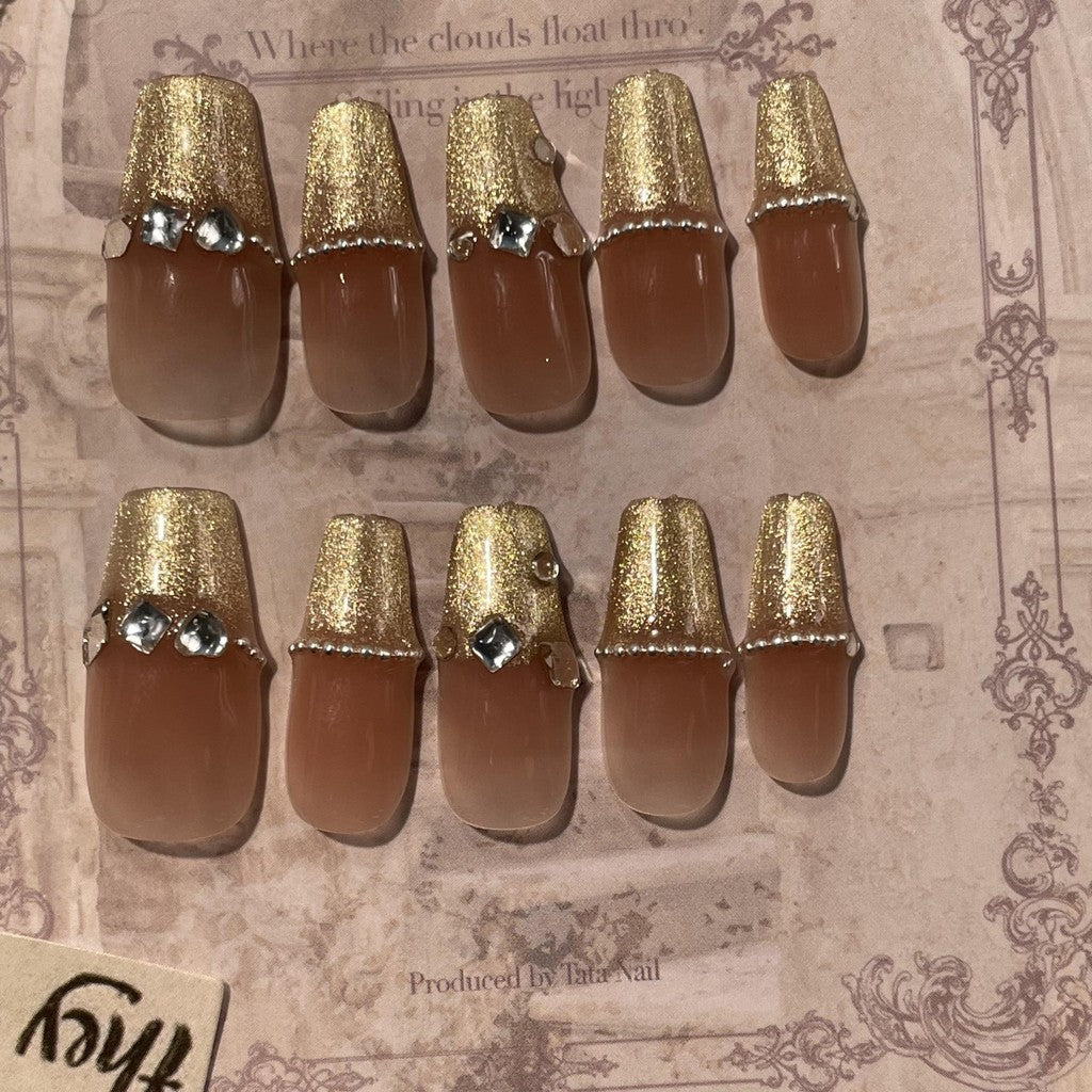 【FREE LEM 】HERA DIARY N09 3D Kuku Palsu HANDMADE 10pcs Fake Nail Pross on Nails kuku palsu wedding kuku perawatan kecantikan nail art