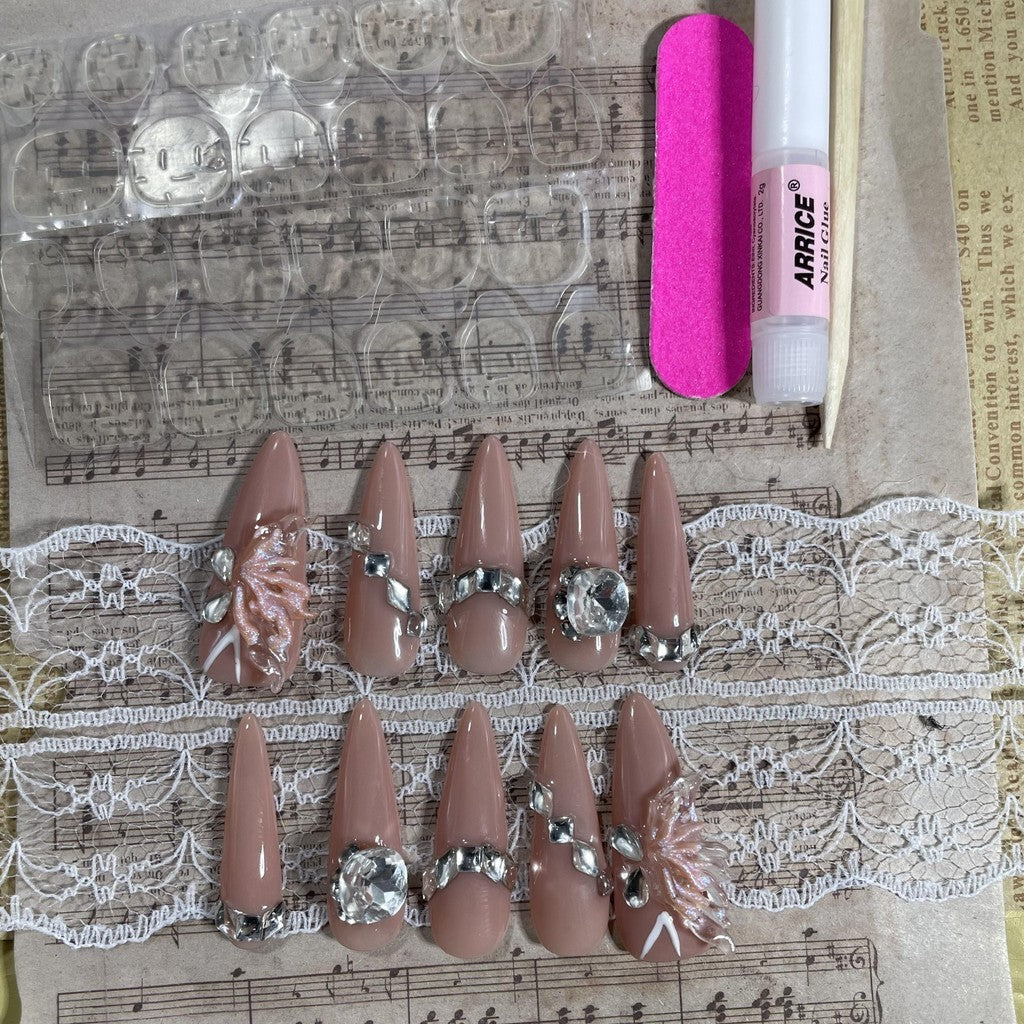 【FREE LEM 】HERA DIARY N05 3D Kuku Palsu HANDMADE 10pcs Fake Nail Pross on Nails kuku palsu wedding kuku perawatan kecantikan nail art