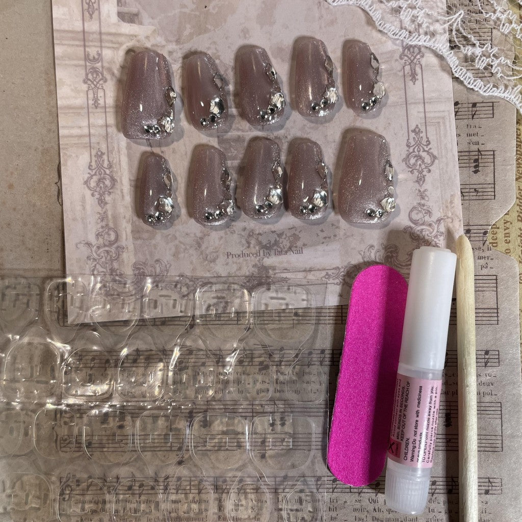 【FREE LEM 】HERA DIARY N12 3D Kuku Palsu HANDMADE 10pcs Fake Nail Pross on Nails kuku palsu wedding kuku perawatan kecantikan nail art