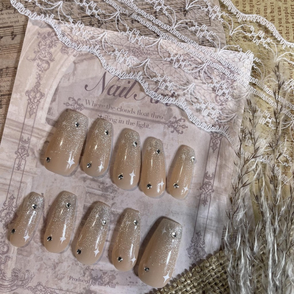 【FREE LEM 】HERA DIARY N16 3D Kuku Palsu HANDMADE 10pcs Fake Nail Pross on Nails kuku palsu wedding kuku perawatan kecantikan nail art