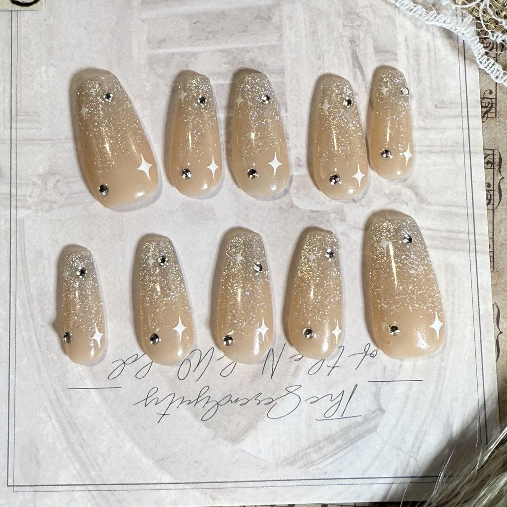 【FREE LEM 】HERA DIARY N16 3D Kuku Palsu HANDMADE 10pcs Fake Nail Pross on Nails kuku palsu wedding kuku perawatan kecantikan nail art