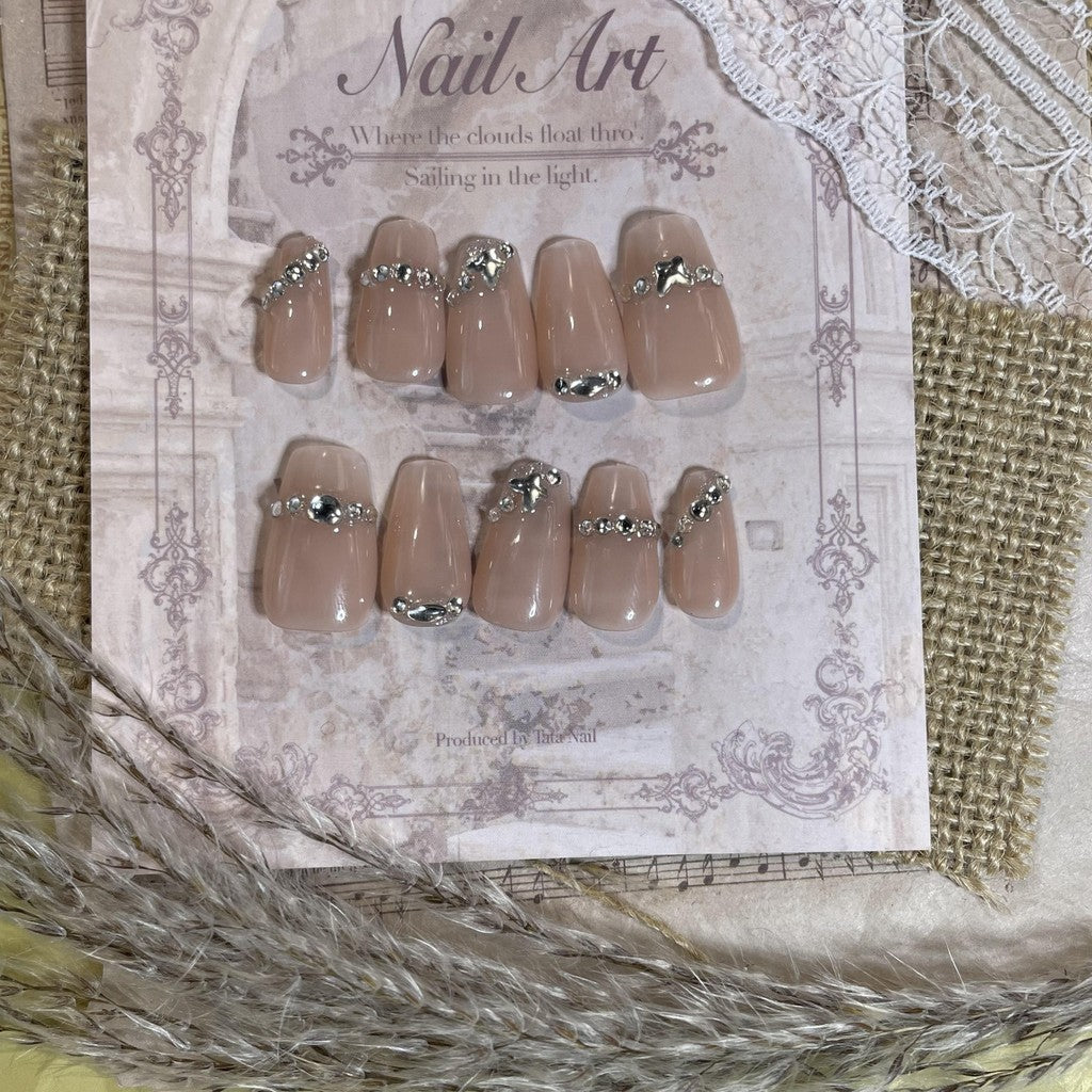 【FREE LEM 】HERA DIARY N13 3D Kuku Palsu HANDMADE 10pcs Fake Nail Pross on Nails kuku palsu wedding kuku perawatan kecantikan nail art