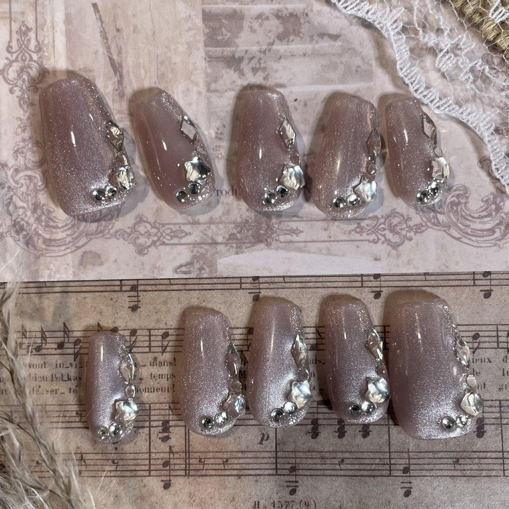 【FREE LEM 】HERA DIARY N11 3D Kuku Palsu HANDMADE 10pcs Fake Nail Pross on Nails kuku palsu wedding kuku perawatan kecantikan nail art