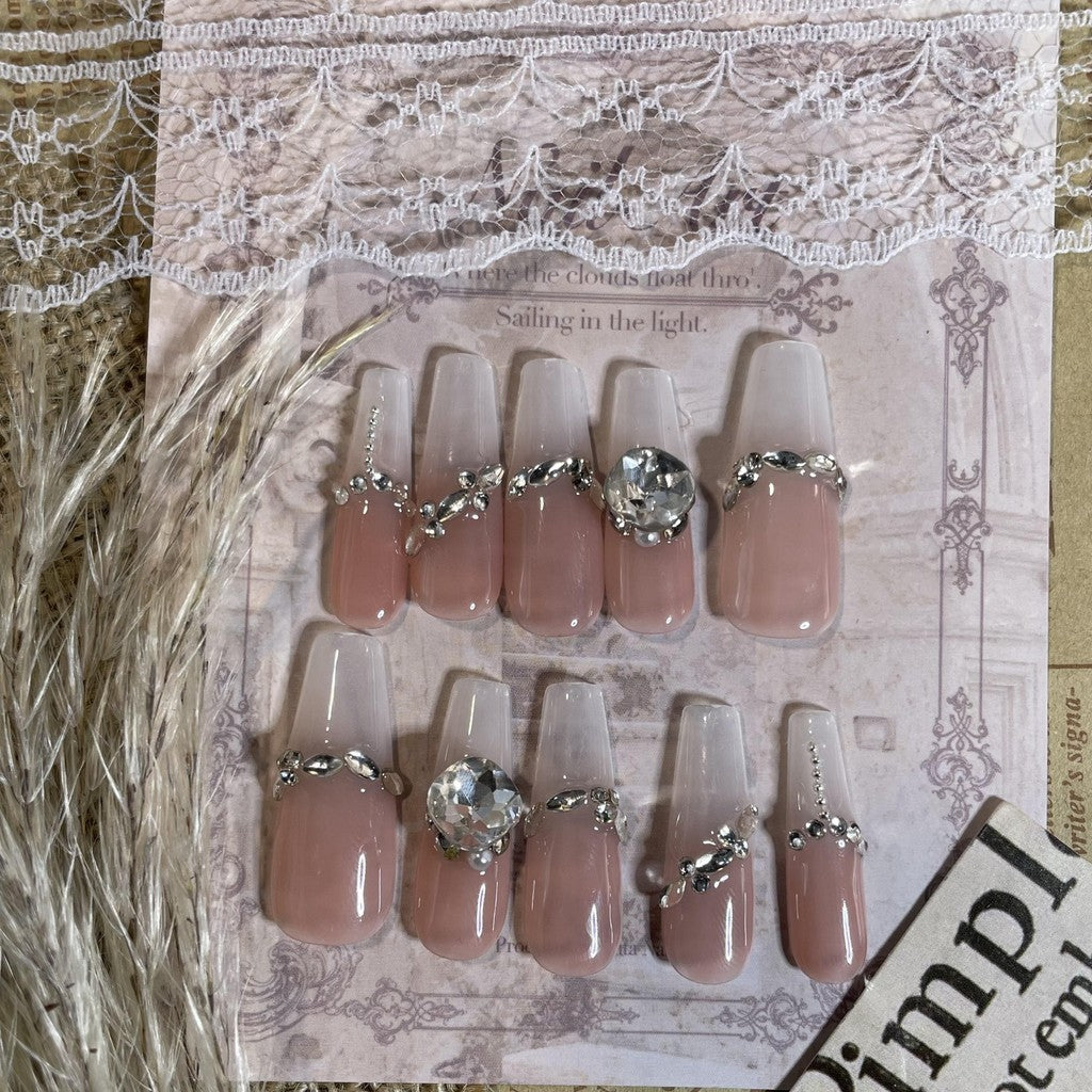 【FREE LEM 】HERA DIARY N10 3D Kuku Palsu HANDMADE 10pcs Fake Nail Pross on Nails kuku palsu wedding kuku perawatan kecantikan nail art