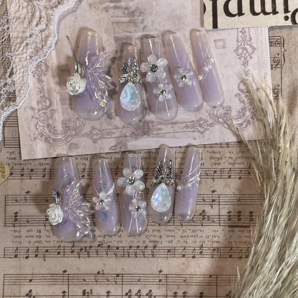 【FREE LEM 】HERA DIARY N03 3D Kuku Palsu HANDMADE 10pcs Fake Nail Pross on Nails kuku palsu wedding kuku perawatan kecantikan nail art