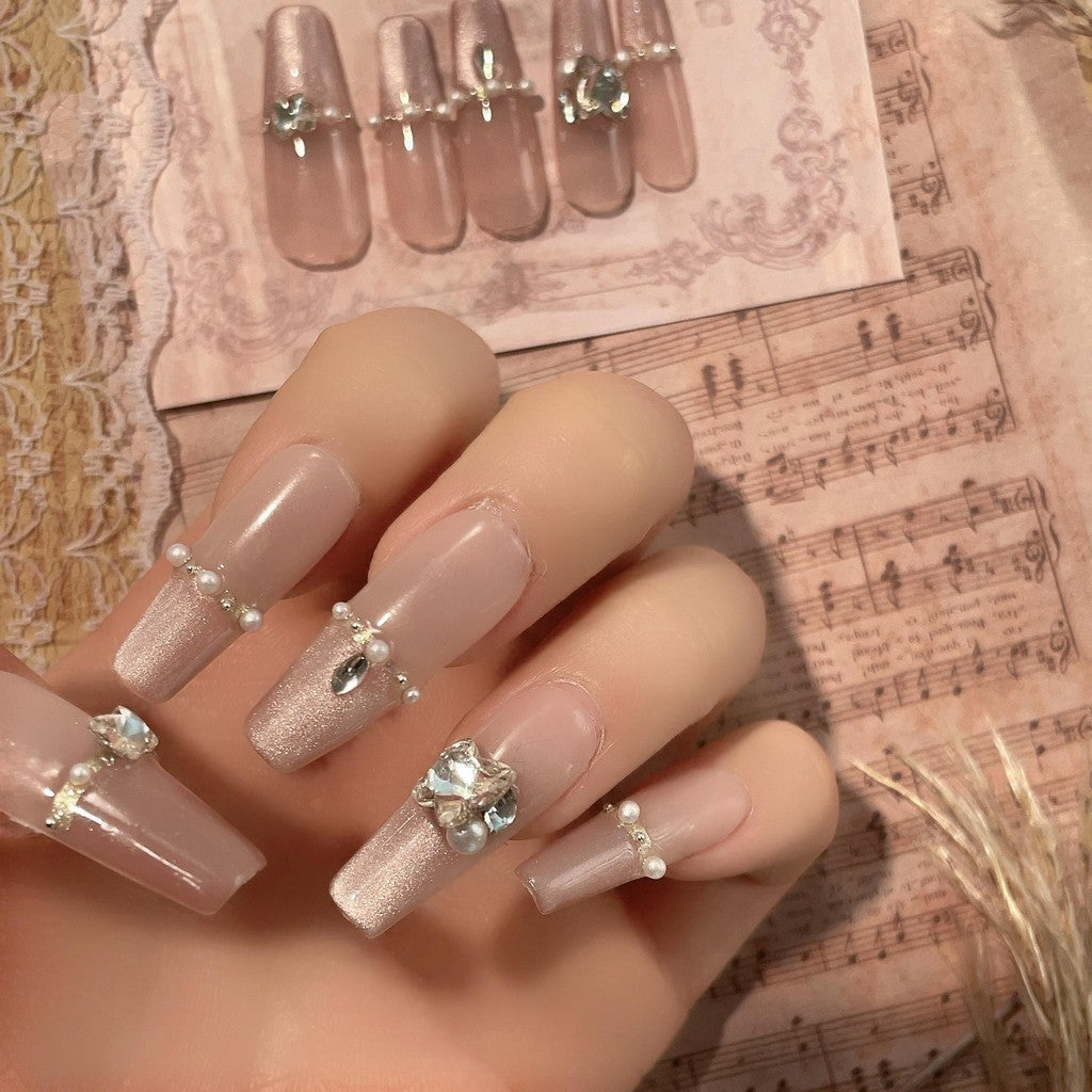【FREE LEM 】HERA DIARY N02 3D Kuku Palsu HANDMADE 10pcs Fake Nail Pross on Nails kuku palsu wedding kuku perawatan kecantikan nail art