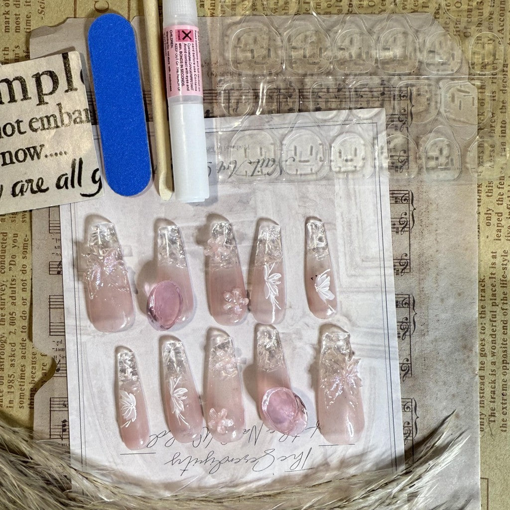 【FREE LEM 】HERA DIARY N01 3D Kuku Palsu HANDMADE 10pcs Fake Nail Pross on Nails kuku palsu wedding kuku perawatan kecantikan nail art
