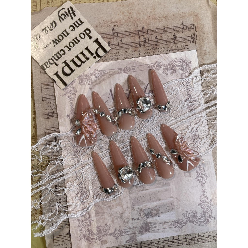 【FREE LEM 】HERA DIARY N05 3D Kuku Palsu HANDMADE 10pcs Fake Nail Pross on Nails kuku palsu wedding kuku perawatan kecantikan nail art