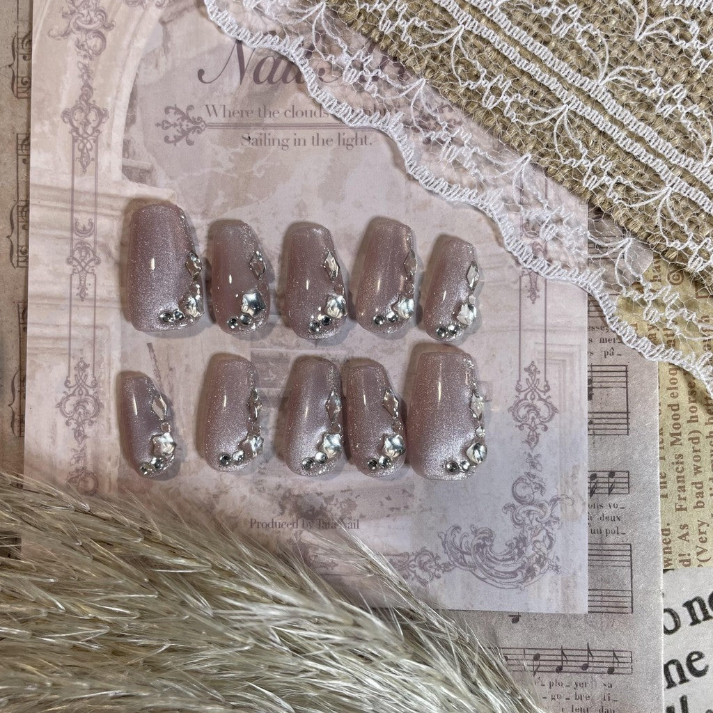 【FREE LEM 】HERA DIARY N11 3D Kuku Palsu HANDMADE 10pcs Fake Nail Pross on Nails kuku palsu wedding kuku perawatan kecantikan nail art