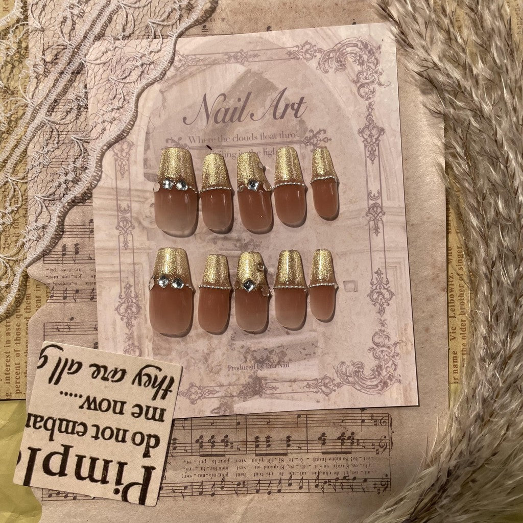 【FREE LEM 】HERA DIARY N09 3D Kuku Palsu HANDMADE 10pcs Fake Nail Pross on Nails kuku palsu wedding kuku perawatan kecantikan nail art